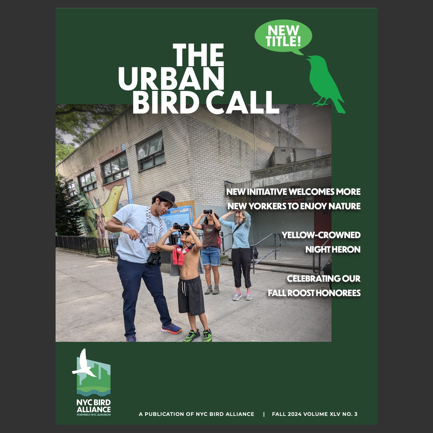 Fall 2024 Urban Bird Call cover featuring a NYCHA in Nature bird outing.